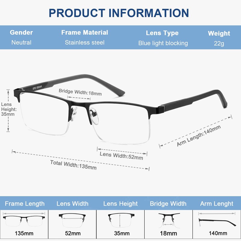 EYECEDAR 5 Pack Premium Blue Light Blocking Reading Glasses Men