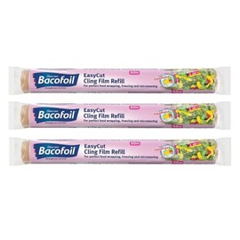 3 x EasyCut Cling Film Refill Rolls for Perfect Food Wrapping Freezing and Microwaving 35cm x 60m