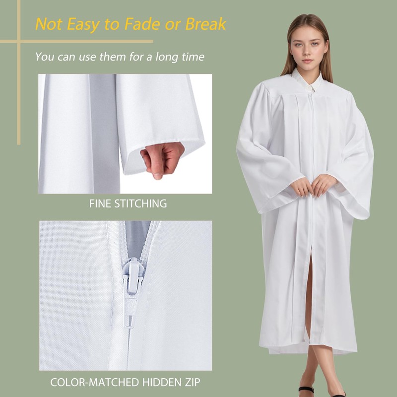 IvyRobes 6 Pcs Adults Matte Choir Robes for Church Baptism