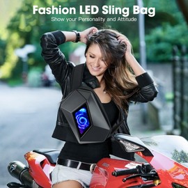 DABASHAN Sling Bag with LED Display, Hard Shell, Waterproof, Adjustable, Black Waist Crossbody Shoulder Chest Bag for Men and Women