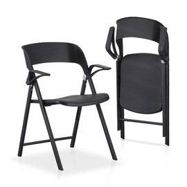 KAIHAOWIN 2 Pack Plastic Folding Chair with Armrest, Heavy Duty Foldable Chairs with Steel Frame Commercial Stackable Guest Chairs for Indoor and Outdoor-Black