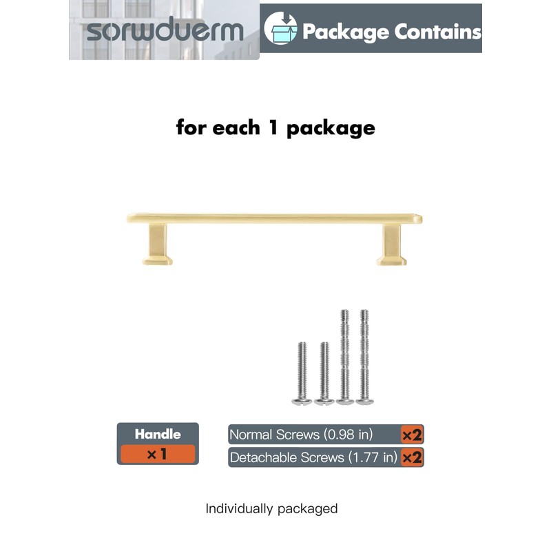 SORWDUREM 5 Pack 5 Inch(128mm) Brushed Gold Cabinet Pulls Drawer
