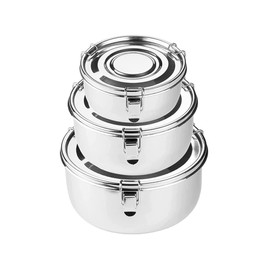 MyBest Stackable Stainless steel locking mechanism and silicone ring beneath the lid provide an airtight, leak-proof seal food storage containers 3 in 1.