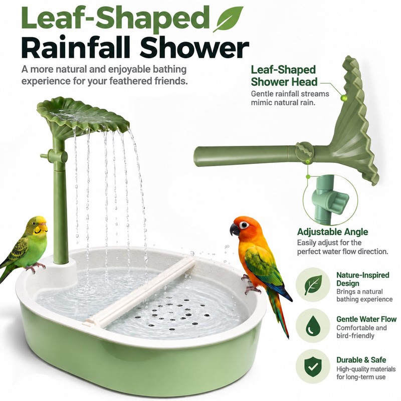 Indoor Bird Bath Fountain with Leaf Rainfall Shower, Adjustable Water