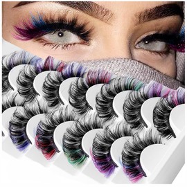 7 Pairs Colored Eyelashes, Mink Lashes With Color on End, Fluffy Colorful Lash Clusters, Dramatic Long Thick Cat Fox Eye Lashes Full Curly False Eyelash, 3d D Curl Salon Extensions Strip Pack