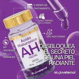 Juveternal Kit 6 Frascos Cápsulas Faciales Ácido Hialurónico + Colágeno Biotina + Vitamina C + Vitamina E + Biotina + Retinol, 90 cápsulas c/u, Efecto