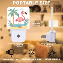 FOISIIAEA Flamingo on Tropical Island Night Light, Plug-in Nightlight with Dusk to Dawn Auto Sensor for Home Bedroom Hallway Kitchen 0.5W Sleep Friendly Led Lamp for Women Men