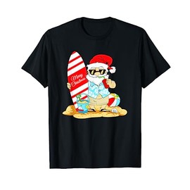 Christmas in July Tee Santa Hat Summer Beach Vacation Xmas T-Shirt, black