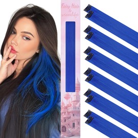 WENNALIFE Pack of 12 Blue Hair Strands for Clip-In Hair Strands, Children, Clip-In Hair Extensions, Colourful Hair Strands, Children's Hair for Braiding, Girls, Straight Party Hair Extensions