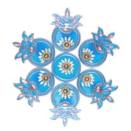 Decorative Floor Rangoli Acrylic Diya Design Rangoli Door Wall Home Handcrafted Stickers Rangoli Sticker Indian Traditional Festival Decorations for Home Gifts Idea Decor(Size:-7")(Blue)