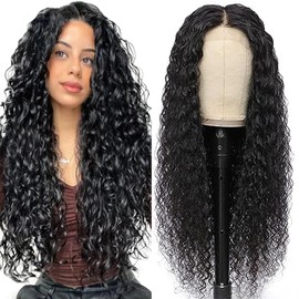 Lakaisa Human Hair Water Wave Human Hair Wig 4 x 1 Lace #1B Natural Black Glueless Wear and Go Wig Women's Real Hair Bleached Knots Pre Plucked Hairline with Baby Hair for Woman 26 Inches (66 cm)