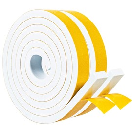Yotache White Foam Strips Tape with Adhesive 2 Rolls 1" x3/8", High Density Foam Tape Furniture Protective, Weatherstrips, Anticollision, Total 13 Feet Long (2 X 6.5 Ft Each)