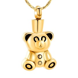Cremation Jewellery Urn Necklaces for Ashes - Stainless Steel Teddy Bear Pendant Keepsake Memorial Pet Ash Holder, Stainless Steel, No Gemstone