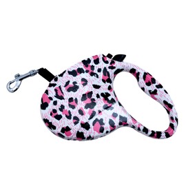 PawPawer Colorful Stylish Automatic 16.5ft Extra Length Retractable Dog Leash with Tension Resistance and Cute Designs for Small and Medium Breed Pets (Leopard)