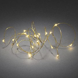 Konstsmide, 1460-880, Micro LED Lichterkette, 6h Timer, 20 bernsteinfarbene Dioden, batteriebetrieben, Innen, messingfarbener Draht