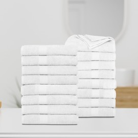 Ample Decor Bath Towels Pack of 16 600 GSM 100% Cotton, Absorbent Soft Premium Quality for Bathroom, Hotel, Spa, Gym, Kitchen - White - 30 X 54 Inch