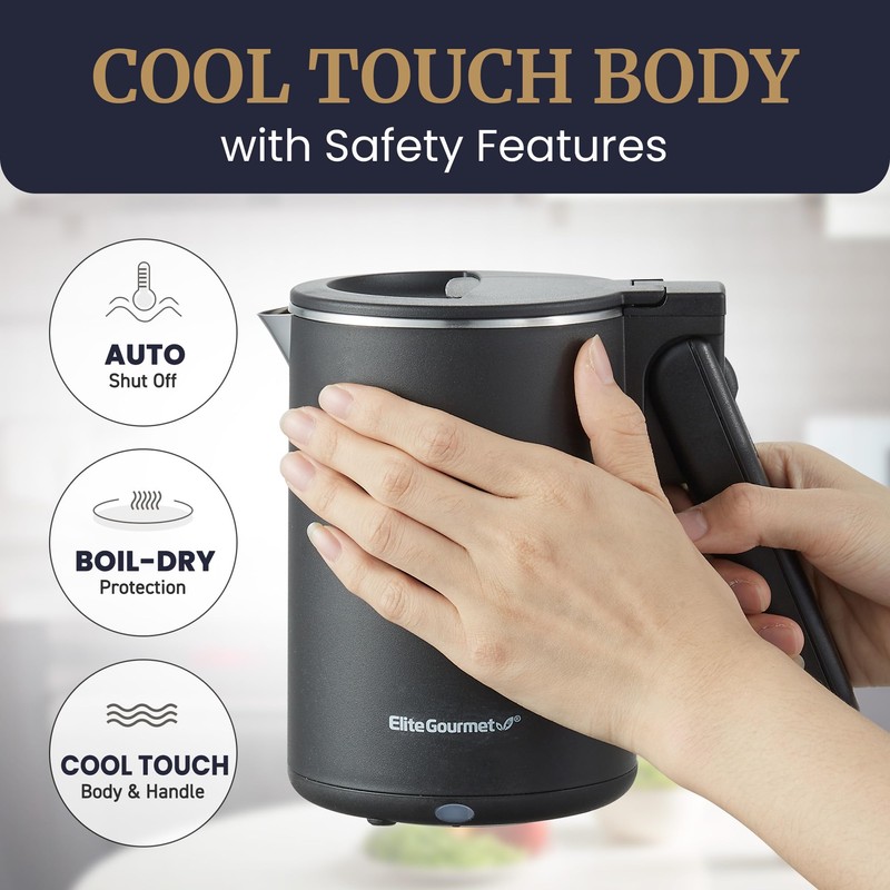 Elite Gourmet Dual Voltage 120-230V, Travel Double Wall Insulated Cool-Touch,