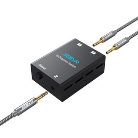 SGEYR 3.5mm Stereo Audio Switcher supports 1 in 2 out or 2 in 1 output with 3.5mm audio cable, 2 port AUX audio speaker selector for PC, cell phone and headphone