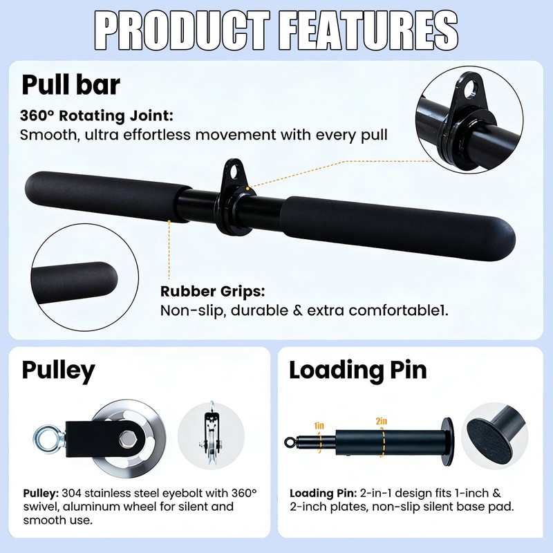 acenfc 360° Rotating Cable Pulley System, Home Gym LAT Pulldown