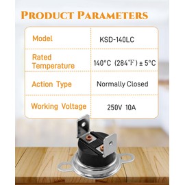 KSD-140LC Thermostat Thermal Fuse Fits for Samsung Microwave Ovens MG11H2020CT, Normally Closed Thermostat Thermal Fuse Switch (KSD-140LC 140℃)