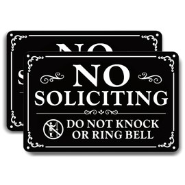 2 Pack No Soliciting Sign for Front Door,9 X 6 inches Self-adhesive No Soliciting Sign for House, Aluminum Metal Signs for Yard,Business,Home,Office,Window, No Fade,Rust Free