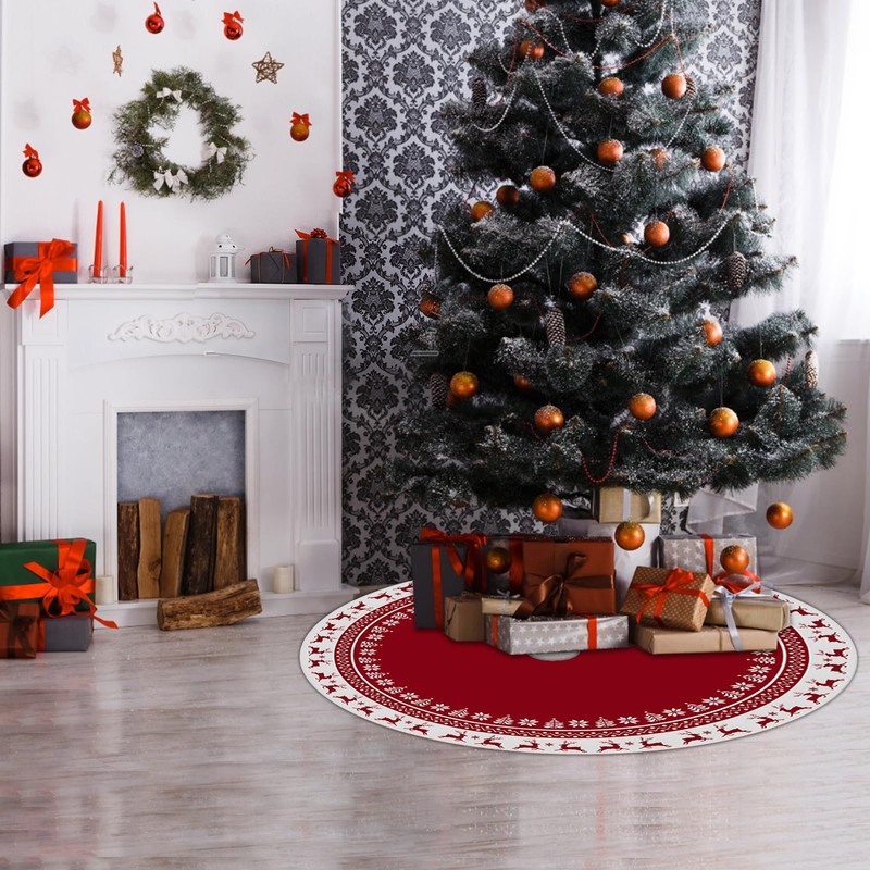 Lollanda Christmas Tree Skirt, Red Christmas Tree Skirt, 90cm Xmas