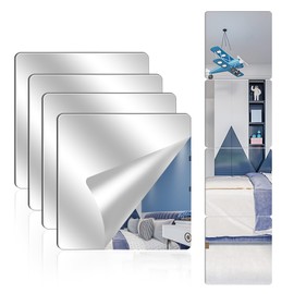 Vandlciad 4 Pack Acrylic Mirrors for Wall,8 x 8 Inch Self Adhesive Frameless Small Mirror Tiles, Flexible Plastic Mirror Sheets for Bedroom Home Gym Door (12 * 12 inch)