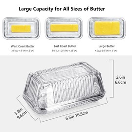 Clear Glass Butter Dish with Lid for Countertop, 6.5" Crystal Butter Dish with Cover, Covered Butter Tray for Refrigerator