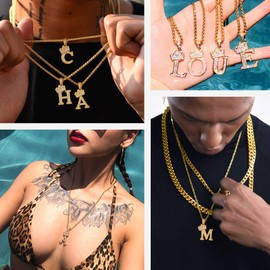 Suplight Hip Hop Jewelry for Women/Men Initial, Rapper Chain Crown Bling Necklace, Yellow Gold A-Z Monogram Jewelry Cubic Zriconia CZ Pave Crystal Tennis Alphabet Letter Name Necklace