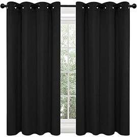 Deconovo Black Curtains 45 Inch Length, Short Curtains, Grommet Top, Blackout Drapes for Kitchen Window (Black, 52x45 Inch, 2 Panels)