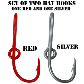 BT Outdoors Custom Colored Eagle Claw Hat Fish Hooks for Cap -Set of Two Hat pins- One Red and One Silver Hat Hook Money/Tie Clasp