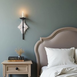 SOFE Wooden Metal Candle Wall Sconce, Rustic White Wall Mounted Candle Stick Holder, Tapered Candle Holder Decor for Living Room, Hallway, Bedroom