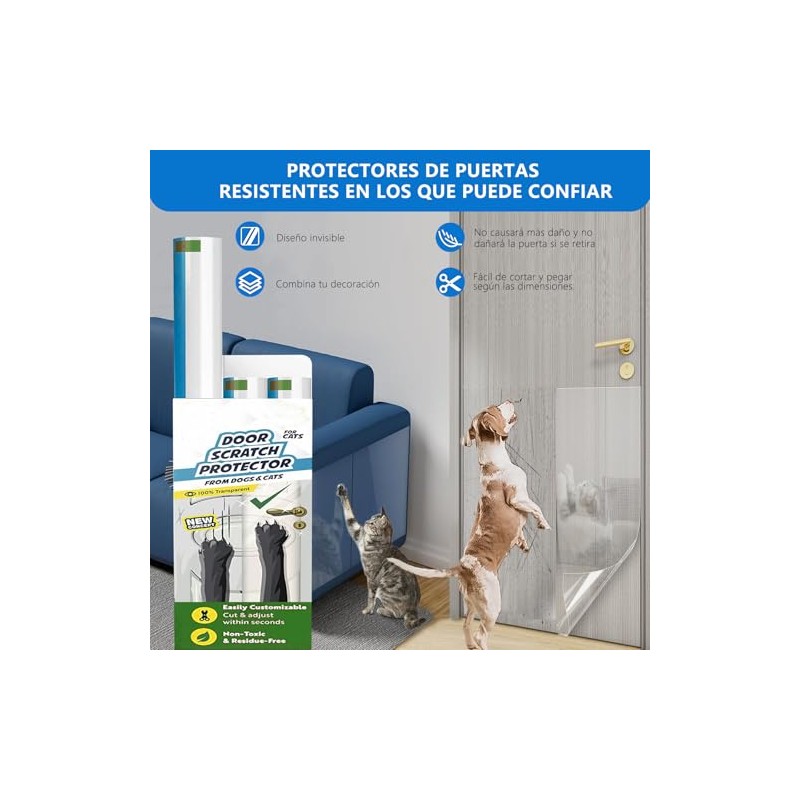 4 Piezas Protector de Puertas para Perro,Cinta Antiarañazos para Gatos,Protector