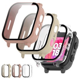 pupvus 3 Pack For Gabb-Watch 3 Screen-Protector Case - Overall Hard PC Tempered Glass High Touch Sensitive Protective Case Accessories Compatible with Gabb Watch 3 for kids (Clear+Ivory White+Pink)