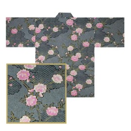 Japanese HAPPI COAT Kimono Robe Women 34" Cotton Sakura Black Made in Japan