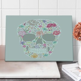 Ambesonne Sugar Skull Cutting Board, Day of the Dead Theme Florally Ornamented Petals and Leaves, Decorative Tempered Glass Cutting and Serving Board, Large Size, Grey Pink