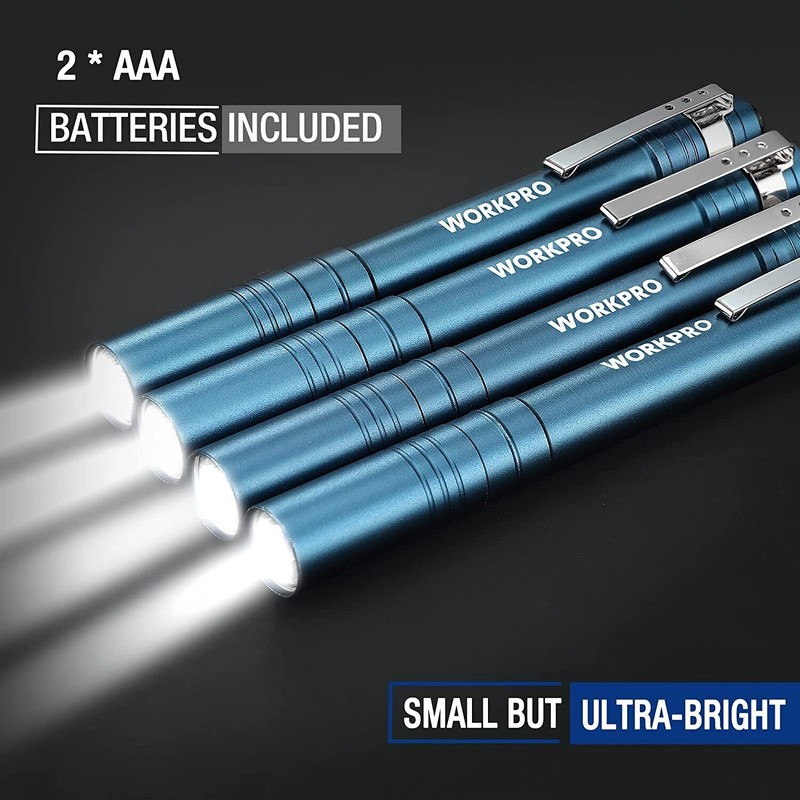 WORKPRO 4PC LED Pen Light Set Aluminum Handheld Flashlight Pocket