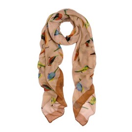 TrendsBlue Elegant Birds Print Fashion Scarf, Tan