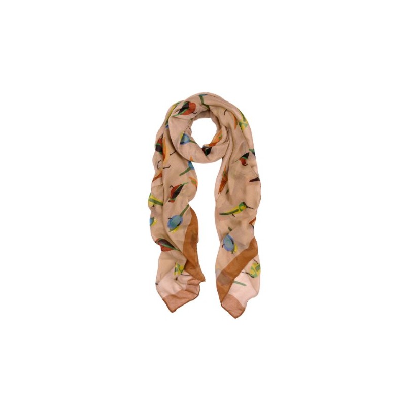 TrendsBlue Elegant Birds Print Fashion Scarf, Tan