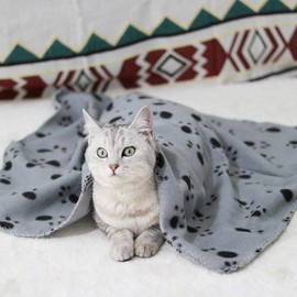 TBK Pets Double-Sided Fleece Pet Blanket, Soft Snuggle Blanket for Dogs and Cats, Machine Washable (1 Grey, 28x24/70x60cm)
