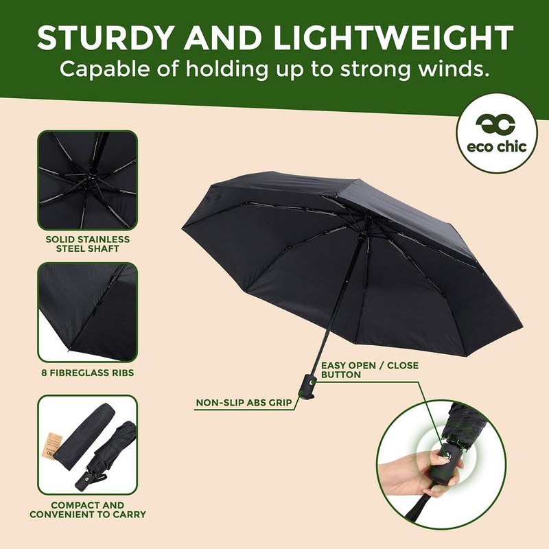 ECO CHIC Automatic Umbrella Windproof Strong Compact Folding Travel Umbrella