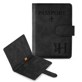 COSHAYSOO Initial RFID Passport Cover for Women Passports Book Holder Case Air Travel Essentials Airplane Flight Accessories Airline Plane Flying Must Haves Traveler Gifts Butterfly Letter Black H