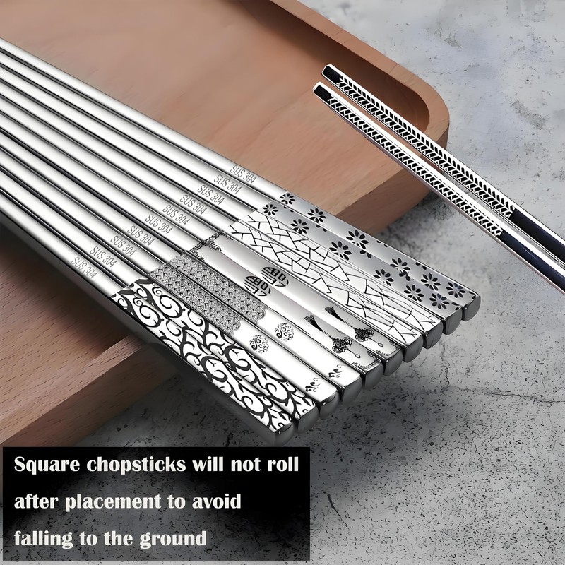 Stainless Steel Chopsticks 5 Pairs Metal Chopsticks Reusable Dishwasher Safe