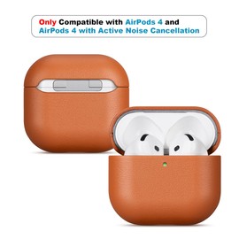 Haobobro Nappa Series Leather Case for AirPods 4th Generation 2024 - Handmade AirPods 4 Leather Case - Shockproof AirPods 4 Leather Case - AirPods 4 Protective Leather Case - Brown