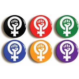 6 x FEMINIST FIST SYMBOL BADGE BUTTON PIN (Size is 1inch/25mm diameter) FEMINISM