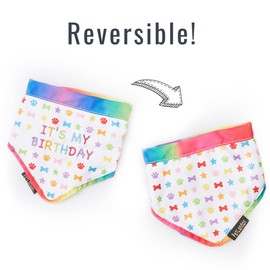 Pet London Dog or Cat Birthday Bandana Reversible in Fun Happy Bright Colours - Celebrate Dog's Happy Birthday for Boy or Girl-Rainbow Pattern, Party Bday or Adoption Gift Celebration