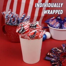 American Flag Star Suckers, 4th of July Red White and Blue Candies, Individually Wrapped Lollipops, 12 Count
