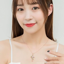 Cross Infinity Pendant Necklace Crystal Heart Leaf Crucifix Necklace Religious Christian Lucky 8 Jewelry for Women Girls Teens (Rose Gold A)