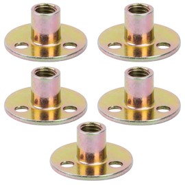 Pack of 5 Flange Coupling, 3 Hole T Nut Flange Nut, M6 / M8 / M10 Drive-In Nut, Flange Nuts, Drive-in Nuts, Sleeve Nuts, Carbon Steel, T Nuts Round Base (M10)
