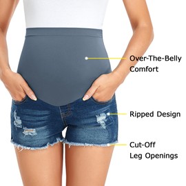 fitglam Women's Maternity Jean Shorts Over Belly Pregnancy Denim Shorts Maternity Casual Lounge Clothes